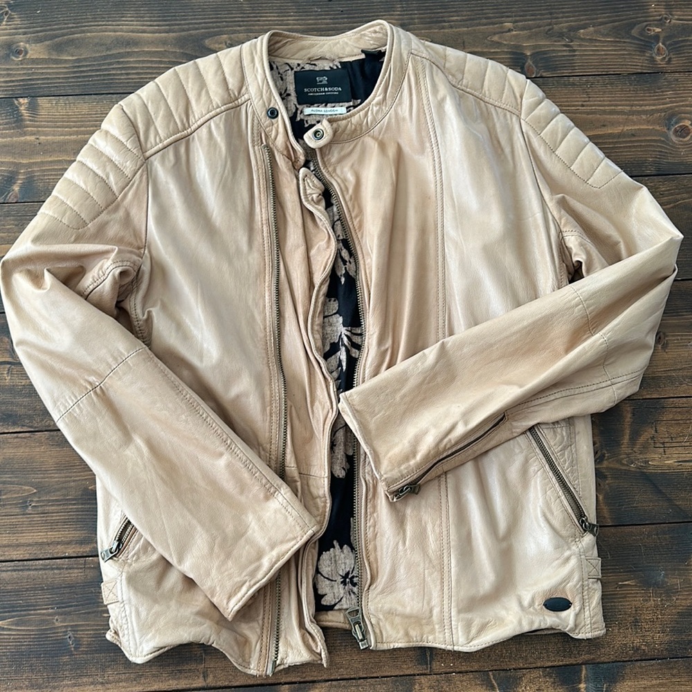 Scotch & Soda Beige Leather Jacket